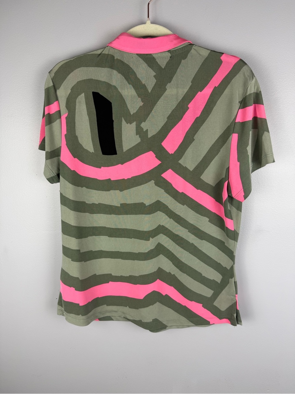 Jamie Sadock Medium Short Sleeve Golf Polo Shirt Pink Olive Abstract Print - Picture 13 of 13